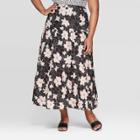 Women's Plus Size Floral Print Mid-rise Tiered Maxi Skirt - Who What Wear Black