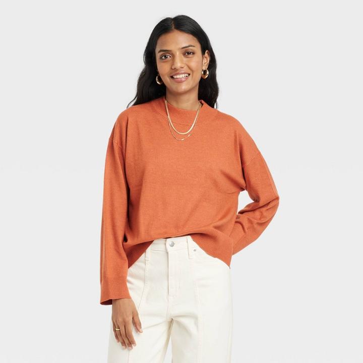 Women's Fine Gauge Crewneck Sweater - A New Day Rust