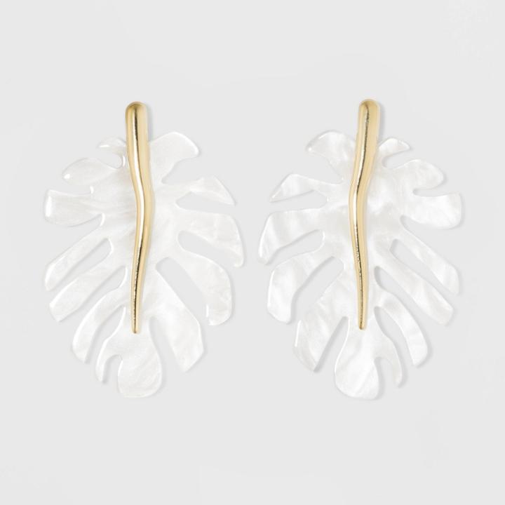 Sugarfix By Baublebar Resin Monstera Leaf Earrings - White, Girl's