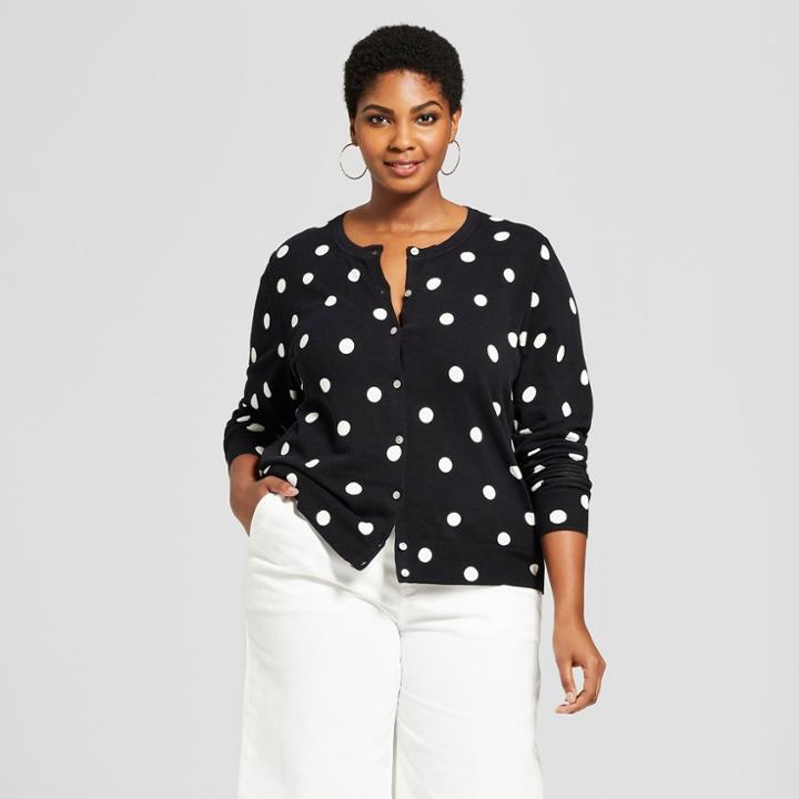 Women's Plus Size Any Day Polka Dot Cardigan - A New Day Black/white