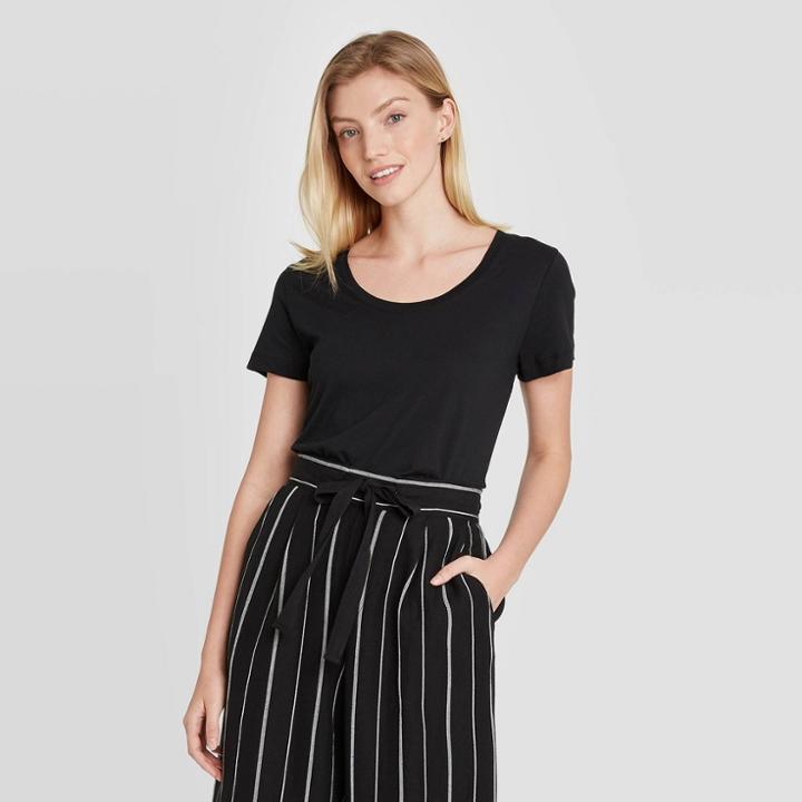 Women's Short Sleeve Scoop Neck T-shirt - A New Day Black