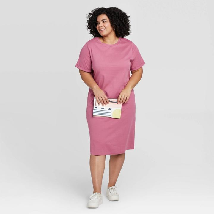 Women's Plus Size Short Sleeve T-shirt Dress - A New Day Purple 1x, Women's,