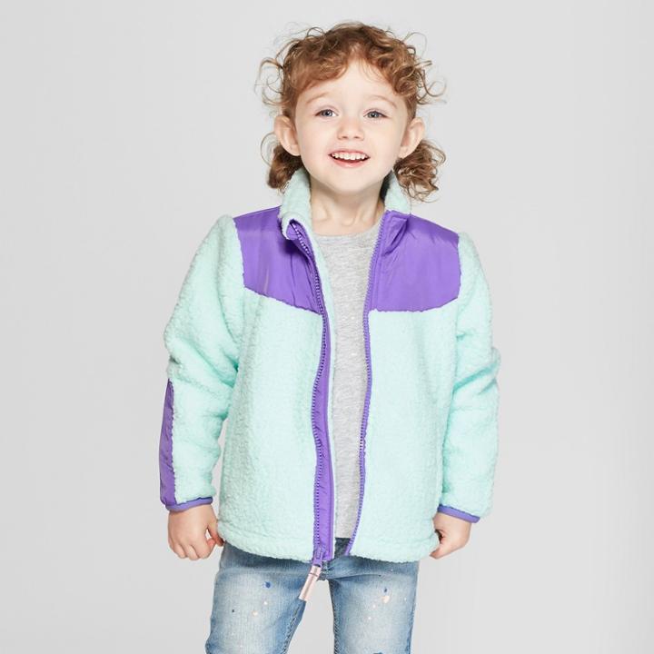 Toddler Girls' Zip-up Fleece Jacket - Cat & Jack Aqua