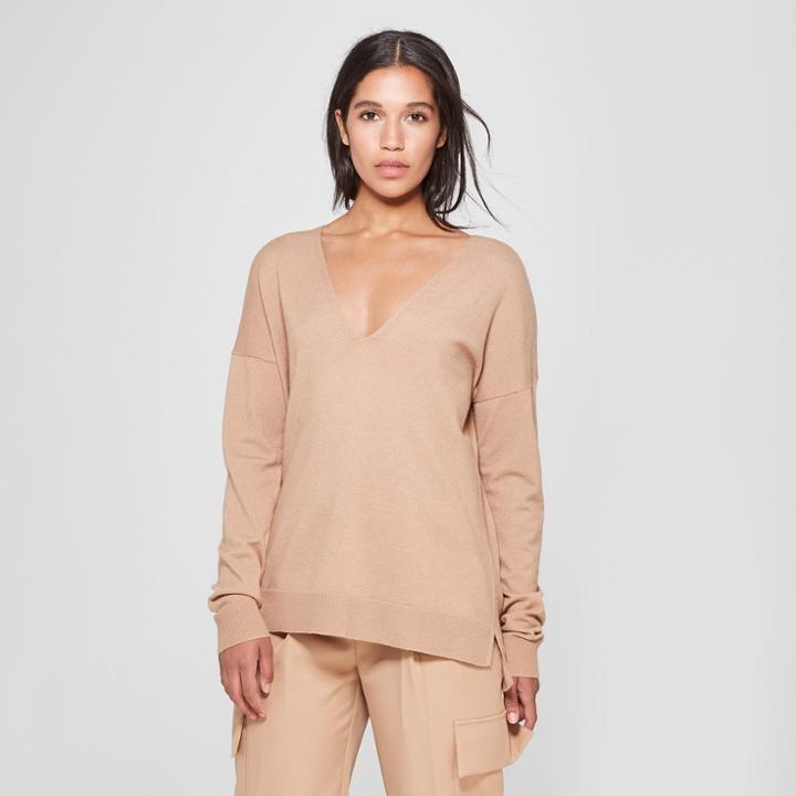Women's Long Sleeve V-neck Pullover Sweater - Prologue Tan