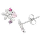 Tiara 0.3 Ct. T.w. Children's Fashion Cubic Zirconia Flower Earrings In Sterling Silver, Girl's, White Pink