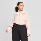 Women's Plus Size Long Sleeve Tie Neck Drapey Blouse - Who What Wear Pink