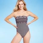 Women's Smocked Bandeau Modern One Piece Swimsuit - Kona Sol Multi Xs,