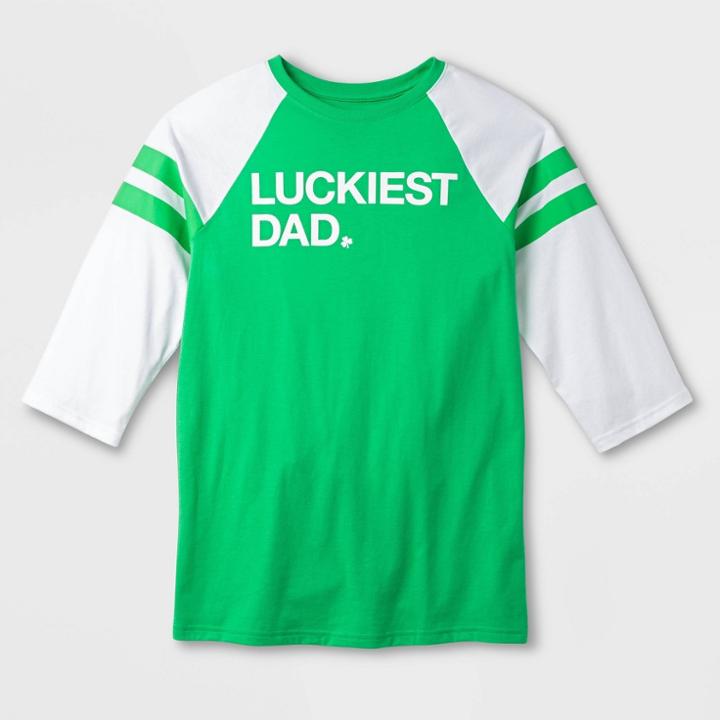 Men's 'luckiest' Raglan Sleeve Graphic T-shirt - Cat & Jack Green S, Boy's,