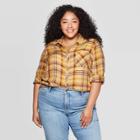 Women's Plus Size Plaid Long Sleeve Collared Button-down Shirt - Universal Thread Yellow