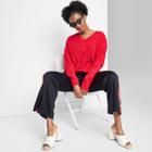Women's V-neck Destructed Pullover Sweater - Wild Fable Red
