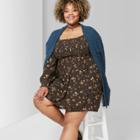 Women's Floral Print Plus Size Smock Off The Shoulder Dress - Wild Fable Olive