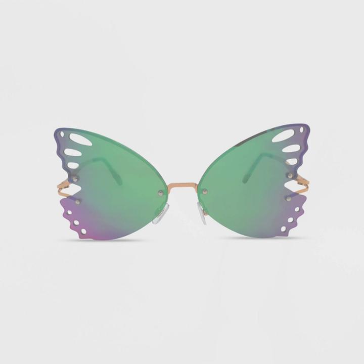 Women's Rimless Metal Butterfly Novelty Sunglasses - Wild Fable Green