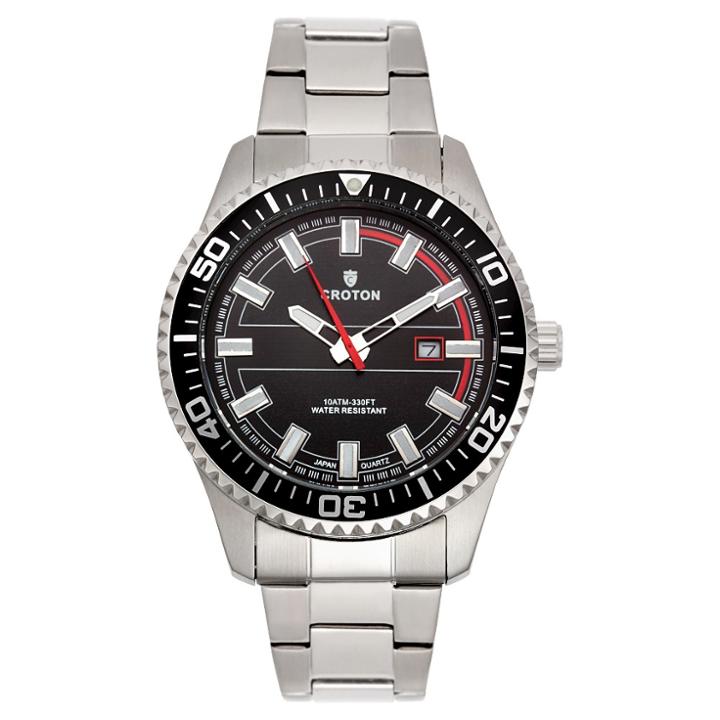 Men's Croton Analog Watch - Silver Black Dial, Black