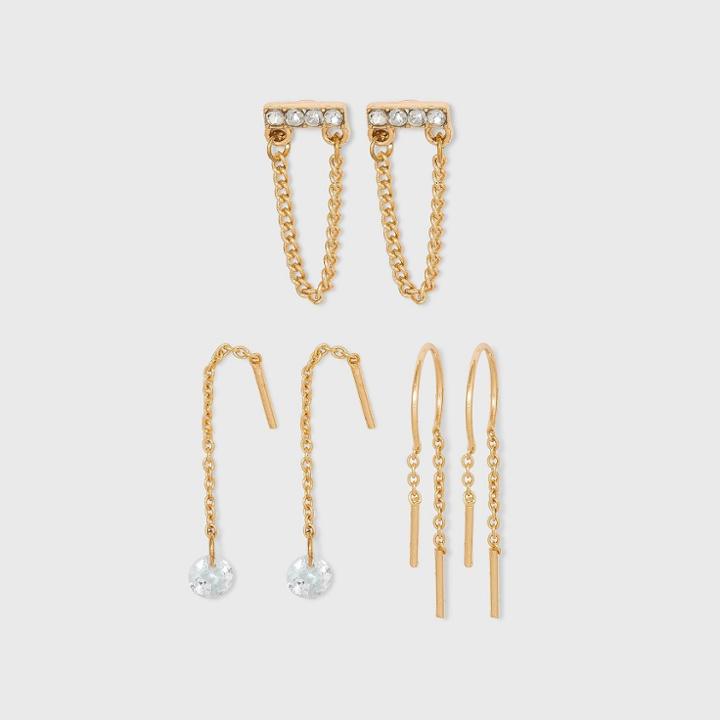 Multi Mixed Chain And Stone Earring Set 3pc - Wild Fable Gold