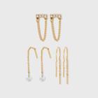 Multi Mixed Chain And Stone Earring Set 3pc - Wild Fable Gold