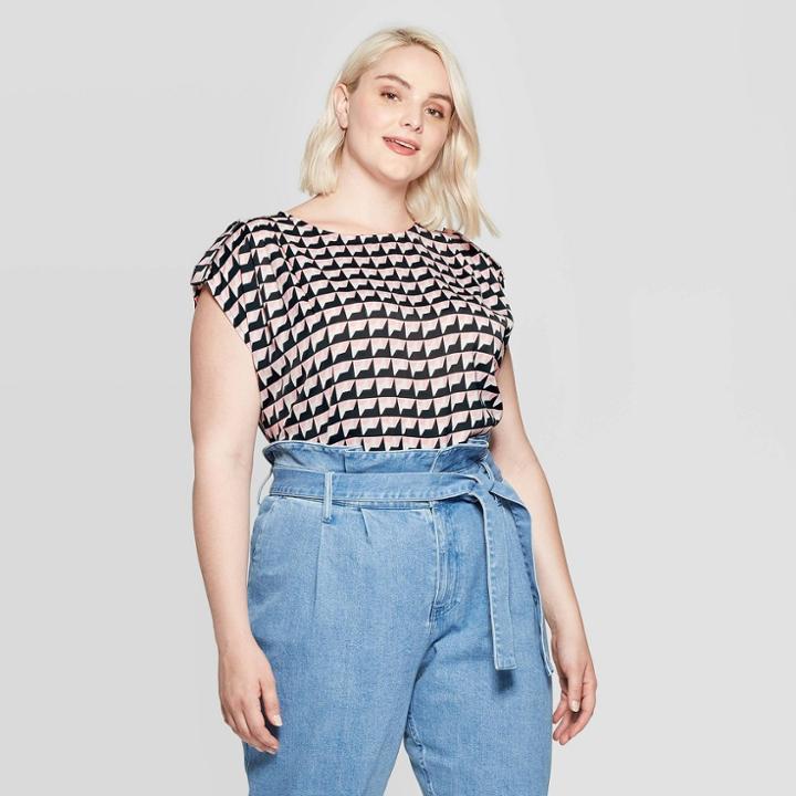 Women's Plus Size Sleeveless Crewneck Back Button-down Blouse - Who What Wear Black