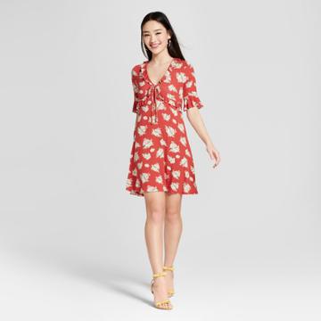 Women's Floral Print Ruffle Sleeve Dress - Soul Cake (juniors') Red