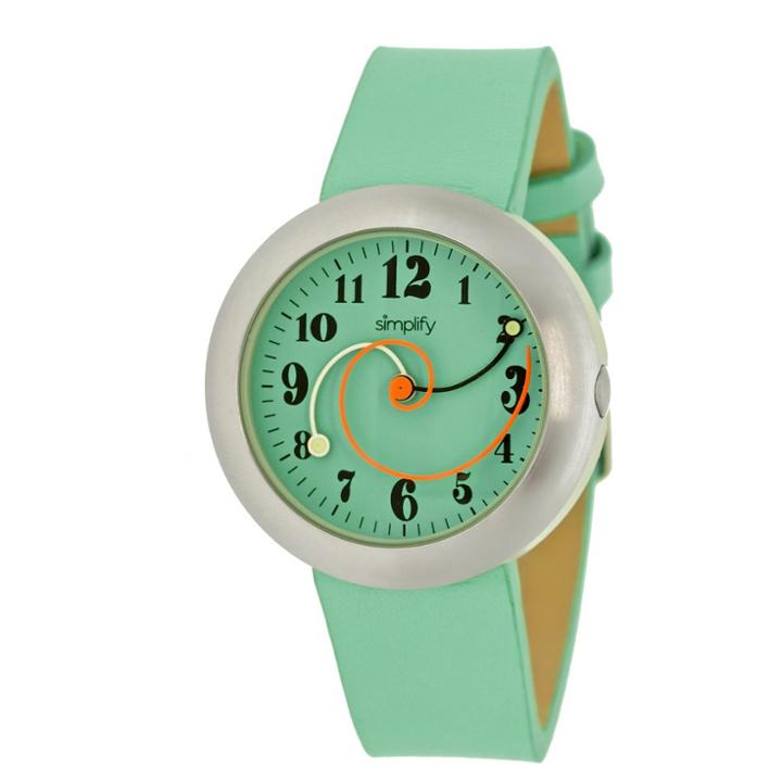 Simplify The 2700 Women's Spiral Hands Leather Strap Watch - Mint,