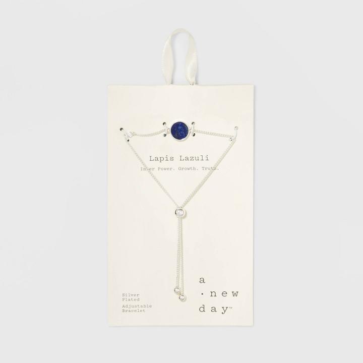 Silver Plated Lapis Stone Bolo Bracelet - A New Day
