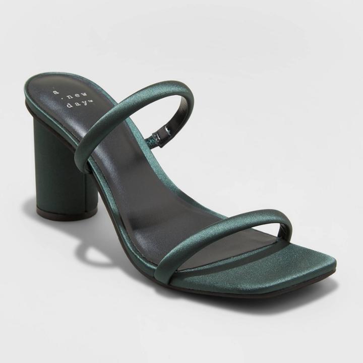 Women's Cass Satin Heels - A New Day Emerald Green