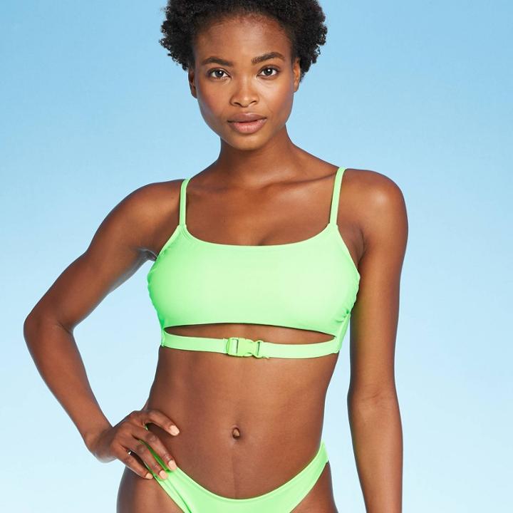 Women's Buckle Bralette Bikini Top - Xhilaration Neon Lime D/dd Cup, Women's, Green
