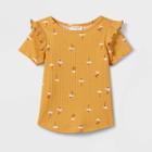 Toddler Girls' Floral Ribbed Short Sleeve Top - Cat & Jack Yellow