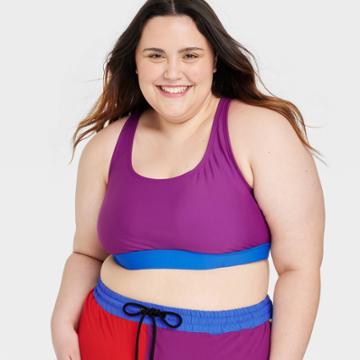 Humankind X Target Pride Adult Plus Size Humankind Colorblock Swim Top - 2x, Blue/blue/purple