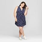 Women's Plus Size Polka Dot Button Crepe Dress - A New Day Navy