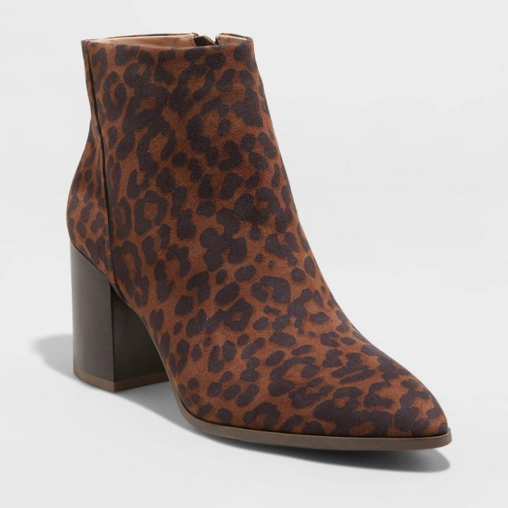 Women's Luella Leopard Print Block Heeled Fashion Boots - A New Day Brown
