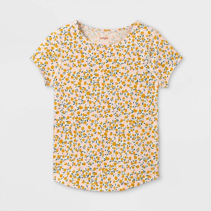 Girls' Adaptive Floral Short Sleeve T-shirt - Cat & Jack Light Mustard Yellow