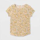 Girls' Adaptive Floral Short Sleeve T-shirt - Cat & Jack Light Mustard Yellow