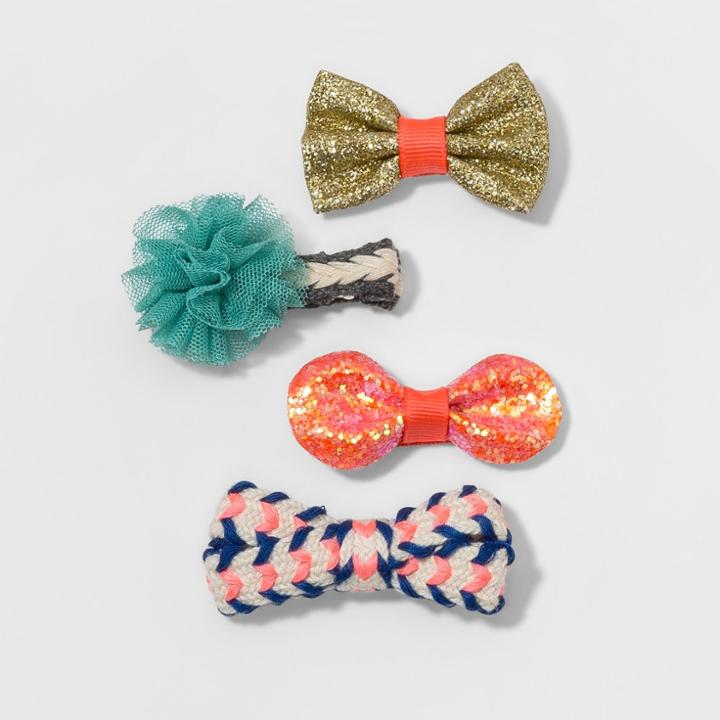Toddler Girls' 4pk Bow & Pom Salon Hair Clips - Cat & Jack Gold/orange