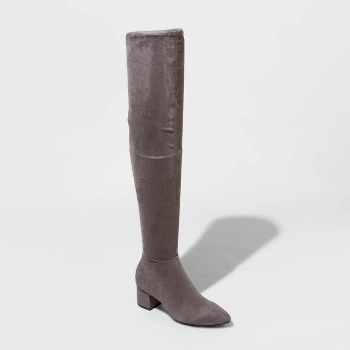 Women's Naviah Faux Leather Heeled Over The Knee Boots - A New Day Gray