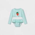 Toddler Girls' 2pc Seersucker Strawberry Long Sleeve Rash Guard Set - Cat & Jack Aqua