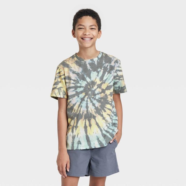 Boys' Swirl Tie-dye Short Sleeve T-shirt - Art Class Black