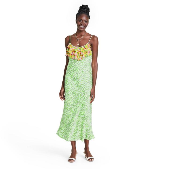 Leopard Sleeveless Ruffle Slip Dress - Rixo For Target Green Xxs