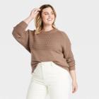 Women's Plus Size Crewneck Pullover Sweater - Universal Thread Taupe