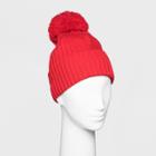 Women's Ribbed Cuff Pom Beanie - A New Day Red