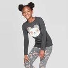 Girls' Long Sleeve Rainbow Panda Graphic T-shirt - Cat & Jack Charcoal M, Girl's, Size: