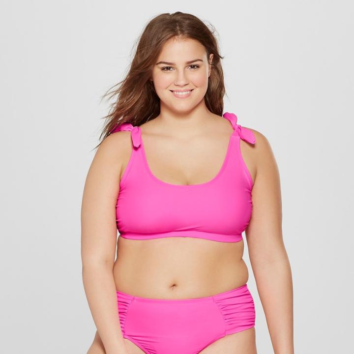 Plus Size Women's Plus Shoulder Tie Bralette Bikini Top - Xhilaration Pink