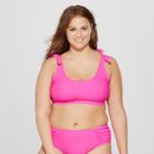 Plus Size Women's Plus Shoulder Tie Bralette Bikini Top - Xhilaration Pink