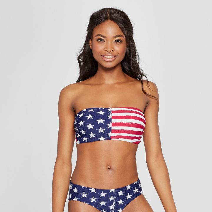 Women's Bandeau American Flag Bikini Top - Xhilaration Red/blue D/dd Cup