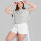 Women's Plus Size Short Sleeve Rolled Round Neck Cuff Boxy T-shirt - Wild Fable Gray
