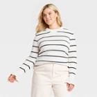 Women's Plus Size Striped Crewneck Pullover Sweater - Who What Wear Cream
