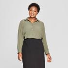 Women's Plus Size No Gap Button-down Long Sleeve Blouse - Ava & Viv Olive (green)