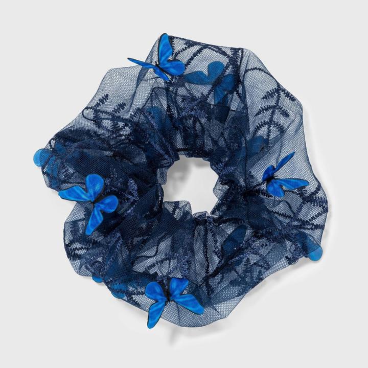 Butterfly Embroidery Mesh Jumbo Hair Twister - Wild Fable Blue
