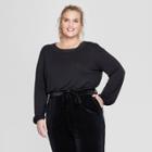 Women's Plus Size Long Sleeve Knit Top - Ava & Viv Black