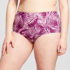 Social Angel Women's Palm Floral High Waist Bikini Bottom - Maroon/white X, Red