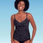Women's Slimming Control Asymmetrical Tankini Top - Dreamsuit By Miracle Brands Black Taupe
