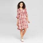 Maternity Plaid Bell Sleeve Woven Tie Waist Shirtdress - Isabel Maternity By Ingrid & Isabel Rose Xl, Infant Girl's, Pink
